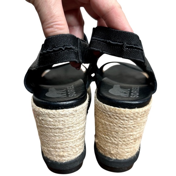 Sorel Joanie II Slingback Espadrille Wedge Sandals Black Leather SZ 7 - Picture 9 of 16